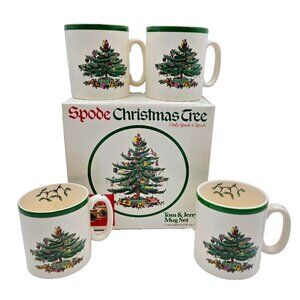 Vintage Spode Tom & Jerry Christmas Tree Coffee Tea Mugs Santa Set Of 4 Read